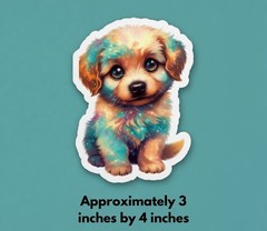 Galaxy Puppy Sticker Cosmic Dog Vinyl Decal – 3″ x 4″ Waterproof UV Resistant Gl