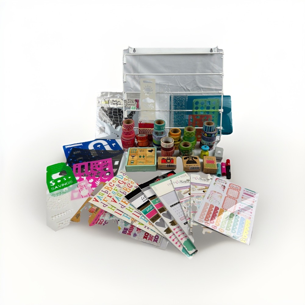 Craft Lot Journal Supplies Washi Hanger Tape Stamps Stickers Stencils Punches