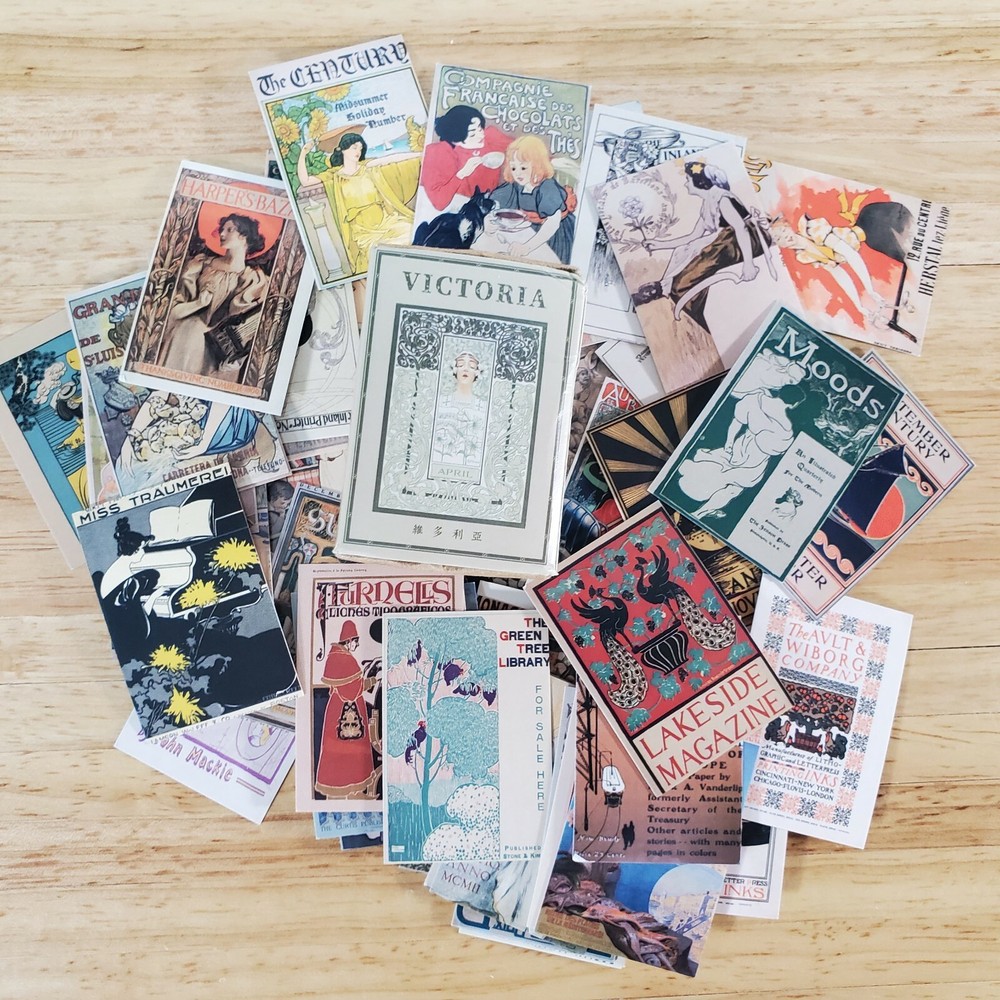 100 Mini Art Nouveau & Art Deco Prints Cardstock Vintage Pictures Scrapbooking
