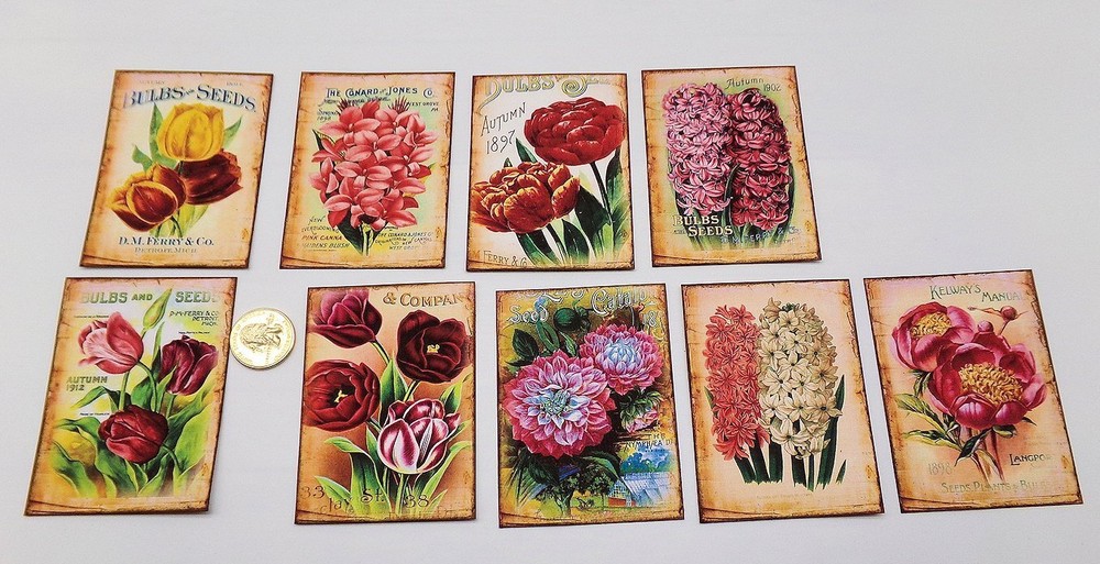 9-Vintage Style-Flowers-Seed Packet-Floral-Botanical-Linen Cardstock-Stickers