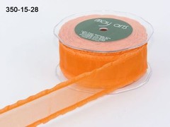 MAY ARTS RIBBONS~SHEER BRIGHT ORANGE RIBBON WITH RUFFLE EDGE~1.5 INCH X 1 YARD!