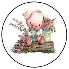 ADORABLE PIG SITTING ON A LOG ENVELOPE SEALS LABELS STICKERS PARTY FAVORS