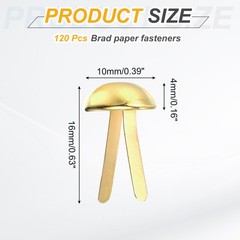120Pcs Brads Paper Fasteners, 10×16 mm Metal Round Head Split Pins, Golden