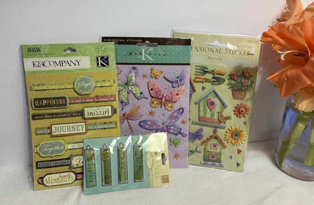 Lot of 4~K&Company Stickers ~Gardener & Butterflies, Grand Adhesions + Metal Art