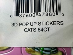Oriental Trading Company 3D Pop Up Stickers Cats Item # 9/992