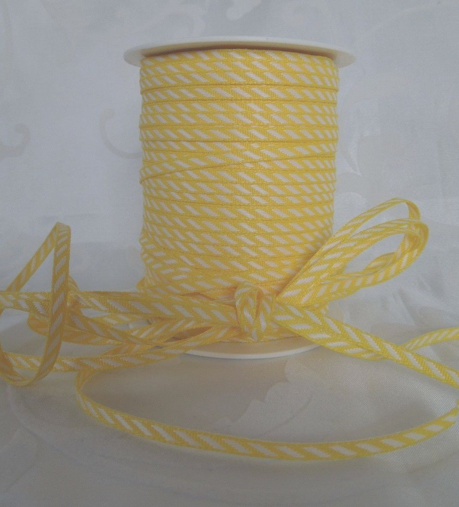 MAY ARTS RIBBONS~SOLID DIAGONAL STRIPE~YELLOW & WHITE~1/8TH INCH WIDE X 3 YARDS!
