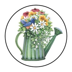 30 Flowers in Rustic watering can Envelope Seals Labels Stickers 1.5″ Round bird