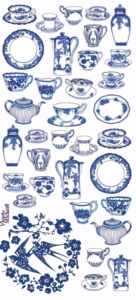Violette Stickers Blue & White China Chinoiserie Crafts Planner Supply Scrapbook