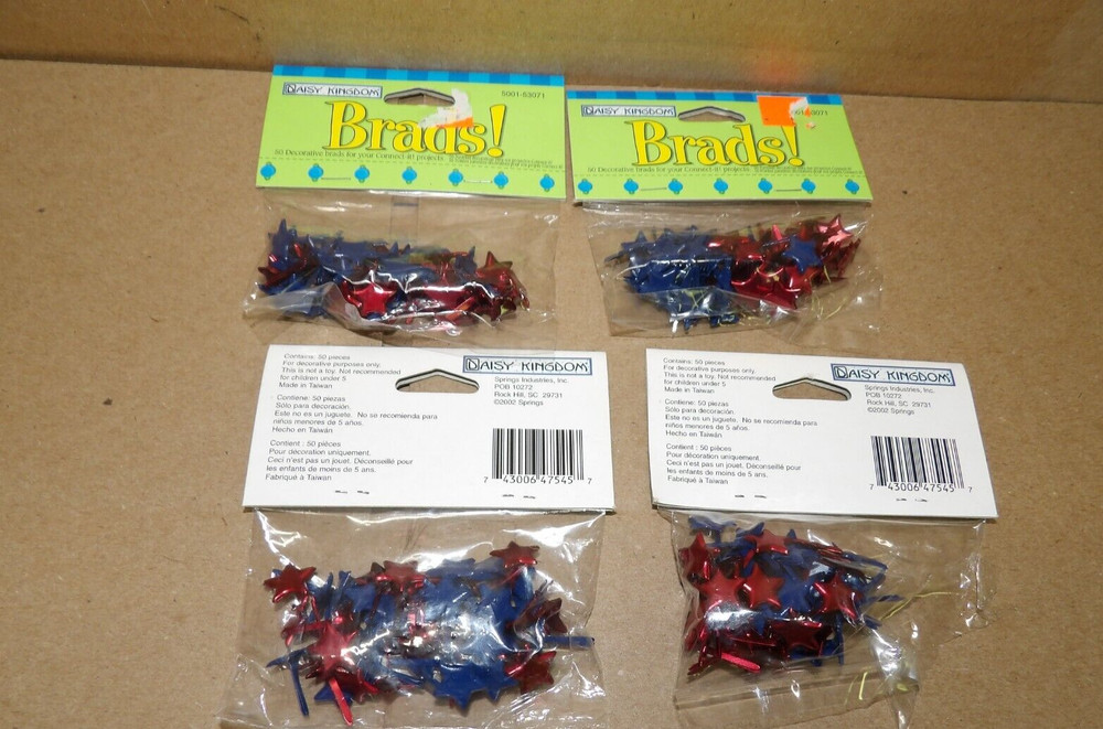 4 Packages Daisy Kingdom Red and Navy 1/2″ Stars Aluminum 200 Brads No Sew