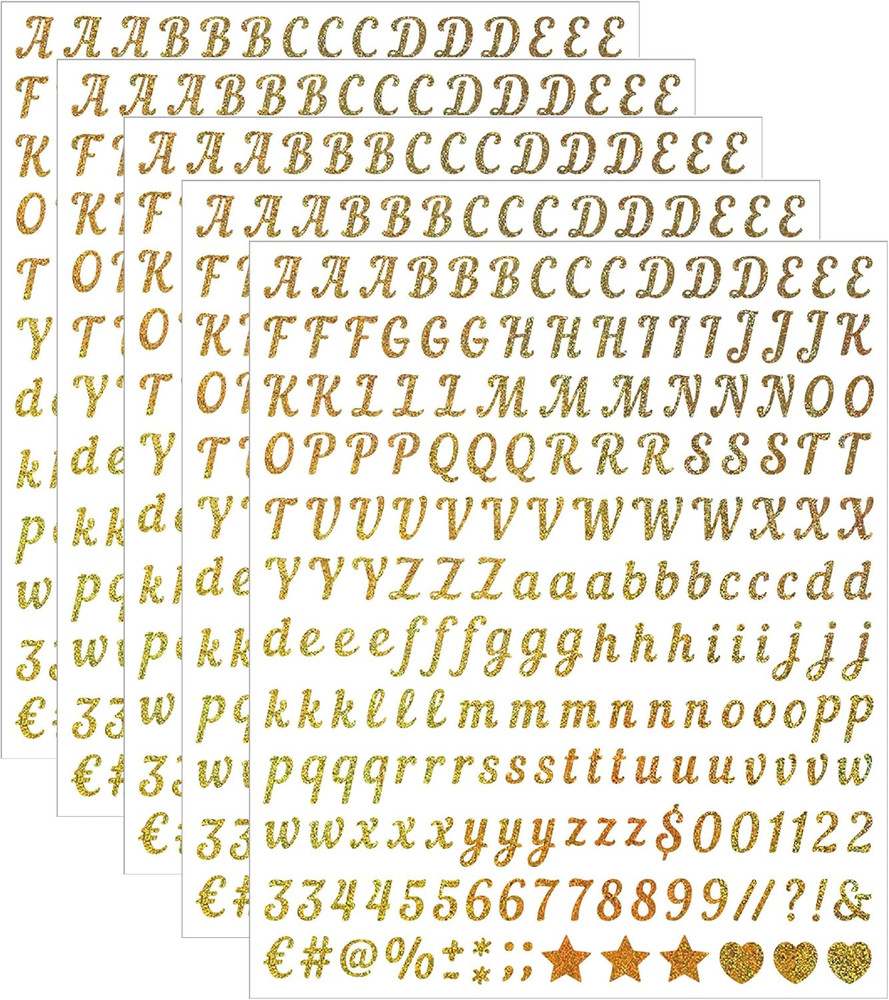0.5 inch Small Letter Sticker, Golden Vinyl Self Adhesive Alphabet Number Sticke