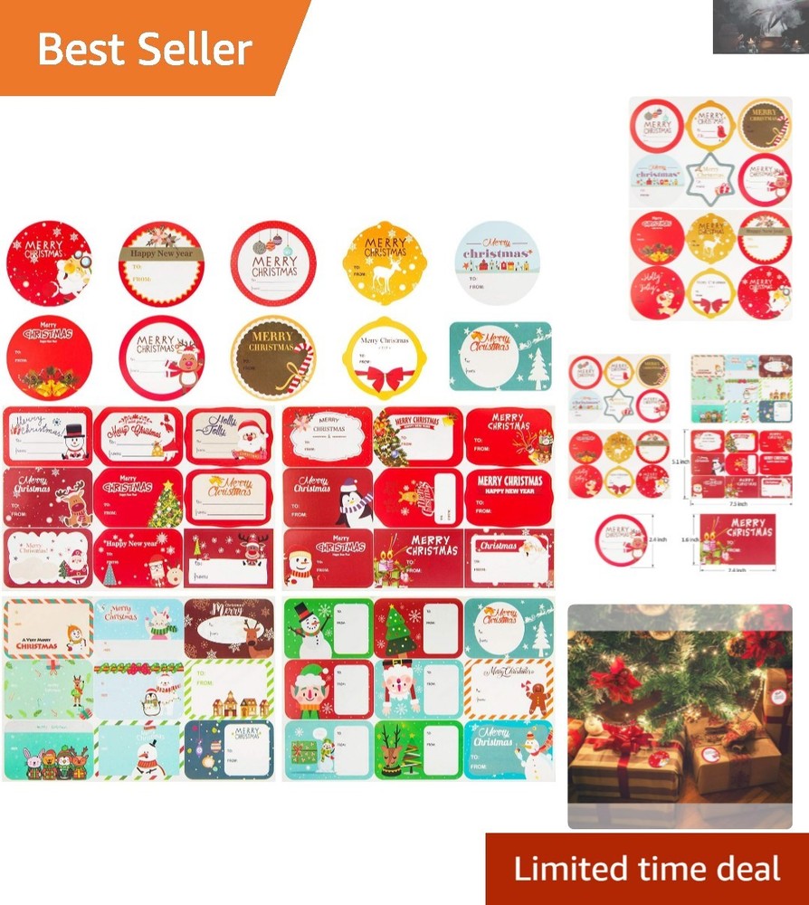 144-Pack Xmas Stickers with 36 Jumbo Designs – Versatile Labels for Every Gift