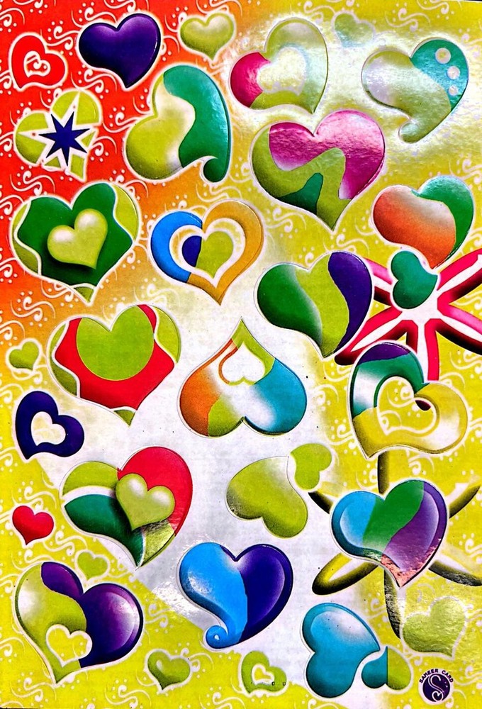 Vintage Colorful Heart Stickers – 23 Sheets – 12 x 17 cm – Die-Cut – Unused