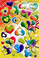 Vintage Colorful Heart Stickers – 23 Sheets – 12 x 17 cm – Die-Cut – Unused