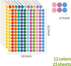 4200 PCS 0.75 Inch 12 Colors round Colored Dot Stickers for Student Teaching Pap