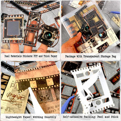 Vintage Scrapbooking Kit, 90 Sheets Time Cinema Theme, Scrapbook Stickers and De