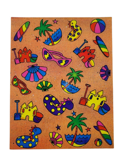 Vintage Lisa Frank Sticker Sheet Surfboard Sandcastles Sunglasses S126 1990 4×6″