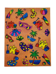 Vintage Lisa Frank Sticker Sheet Surfboard Sandcastles Sunglasses S126 1990 4×6″