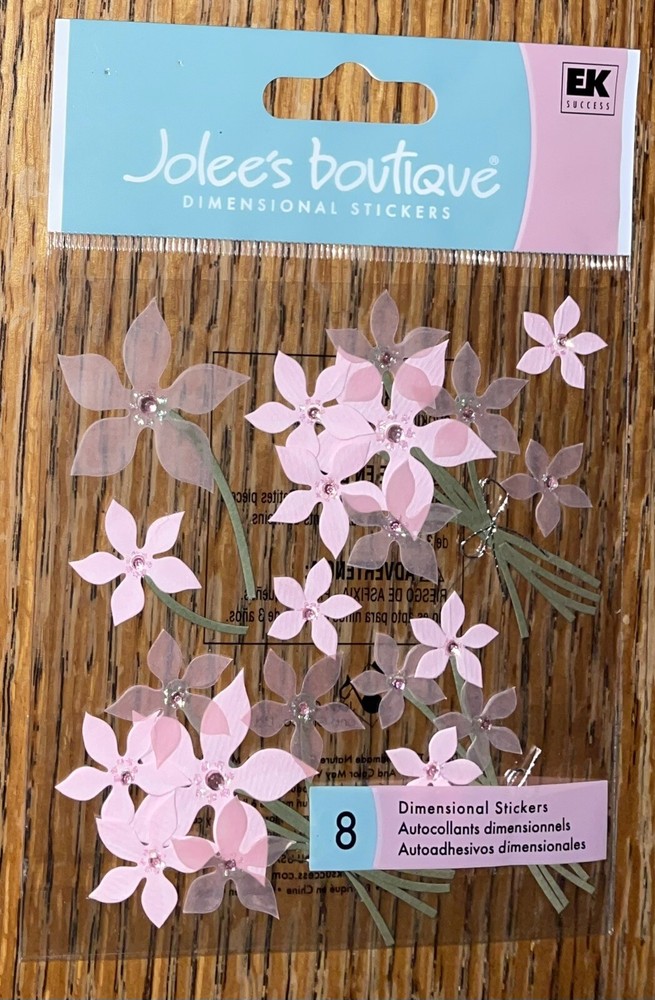 RARE Jolees Pink Floral FLOWERS Gem Bunch Bouquet Wedding Card Scrapbook Sticker