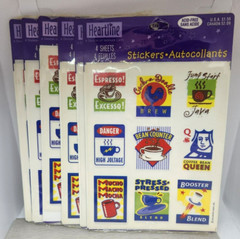 6 sealed sticker packs Heartline Hallmark COFFEE bean java espresso brew vintage