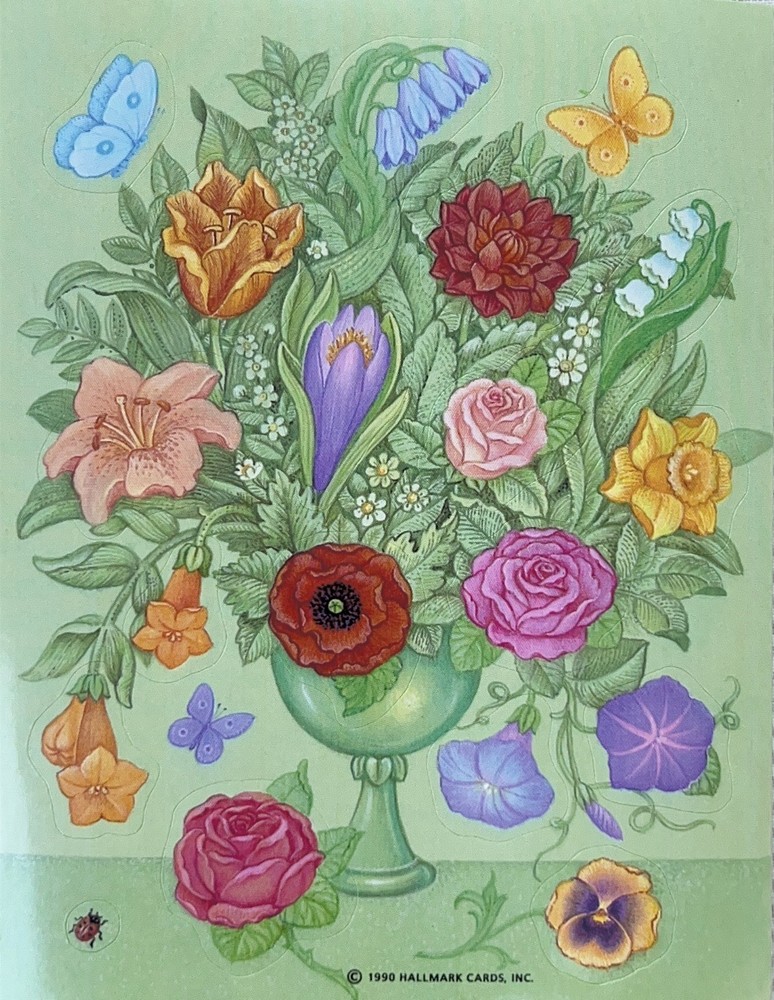 Vintage Hallmark Sticker Sheet Flowers In A Vase