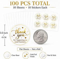 100PCS Thank You for Supporting My Small Business Stickers, Clear Black Thank Yo