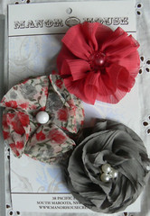 RED, GREY & Floral Mix Organza 3 Flowers All with Centres 60-70mm Manor House