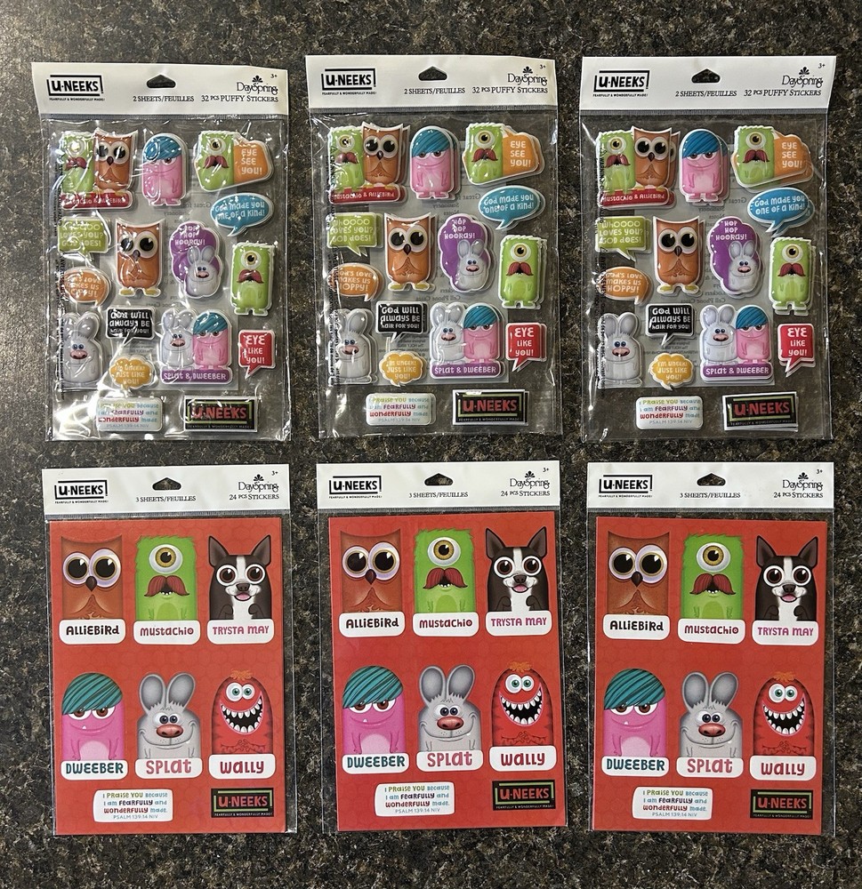 Dayspring UNEEKS Sticker Lot, Puffy Stickers 168 Total Stickers