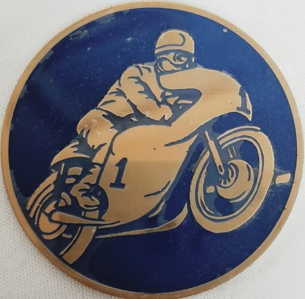 Vintage Moto GP Blue and Gold Sticker of Motorcycle Racer Roger Reiman Harley