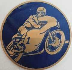 Vintage Moto GP Blue and Gold Sticker of Motorcycle Racer Roger Reiman Harley