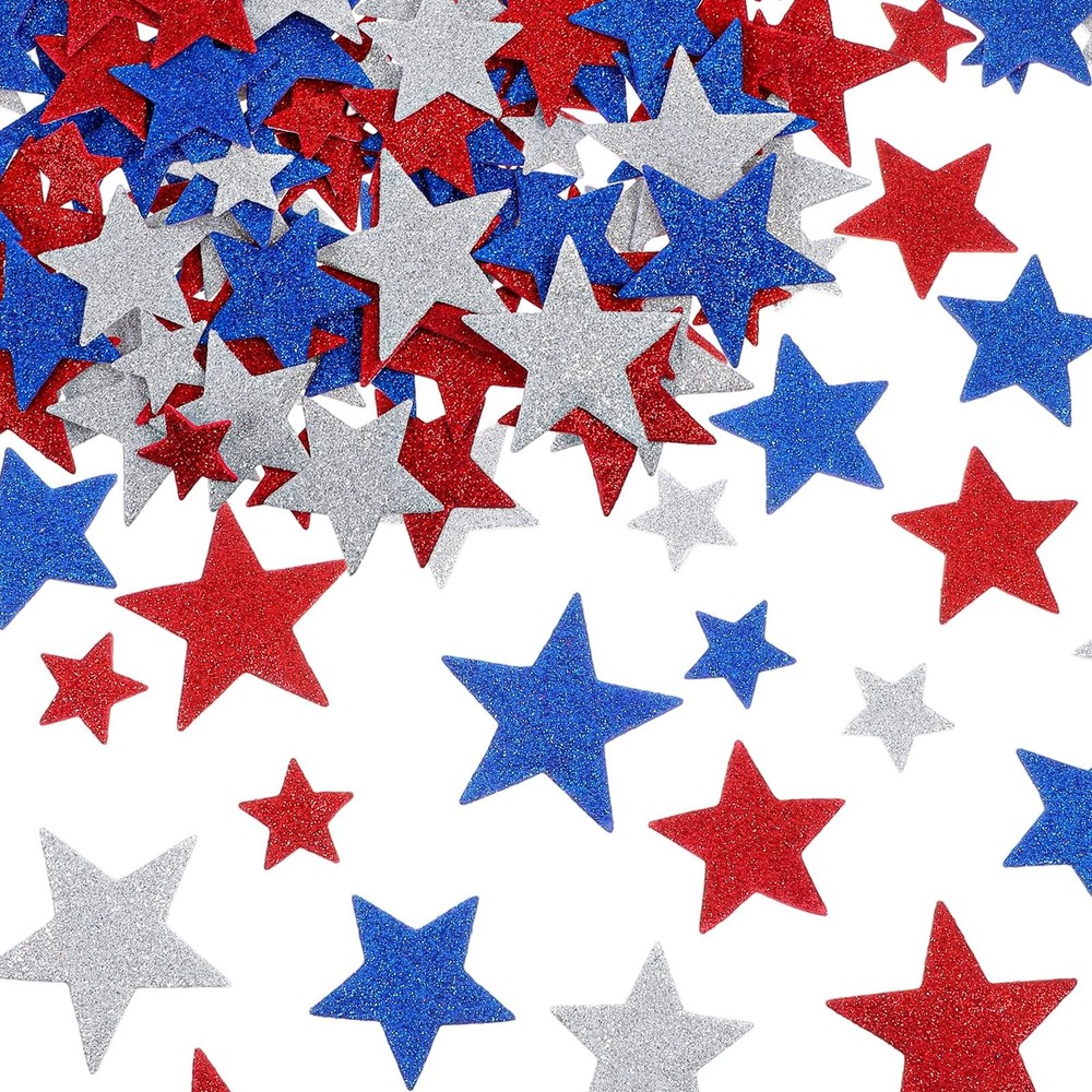 150 PCS Patriotic Foam Star Stickers Adhesive Stickers Star Shape Glitter Foa…