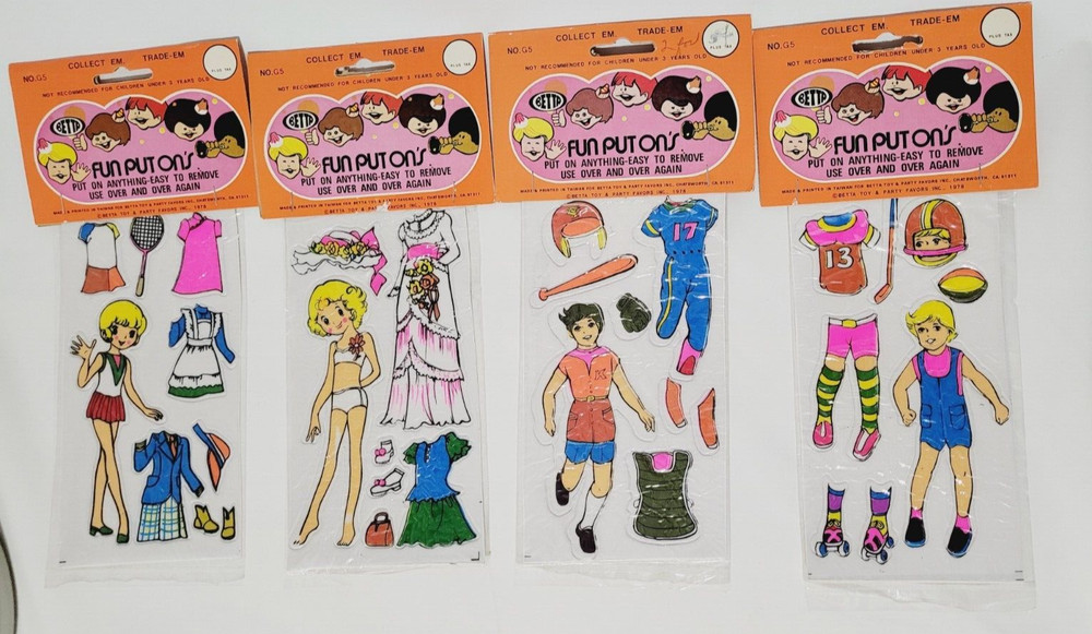 4 Vtg Stick On Sports Girl Theme 1970s Bella Fun Put Ons Sealed NOS New Lot