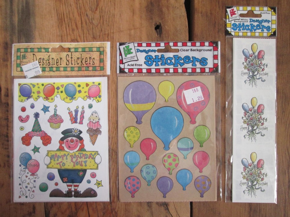 NEW Provo Craft Scrapbook Stickers Happy Birthday Bouquet Clown Bonkers Balloons