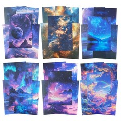 60 PCS Large Galaxy & Aurora Stickers Set – Aesthetic Sky for Scrapbooking, Jour