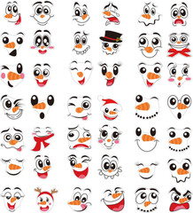 Snowman Faces Stickers,42 Pcs Cute Snowman Face Decals Christmas Vinyl Glass Win
