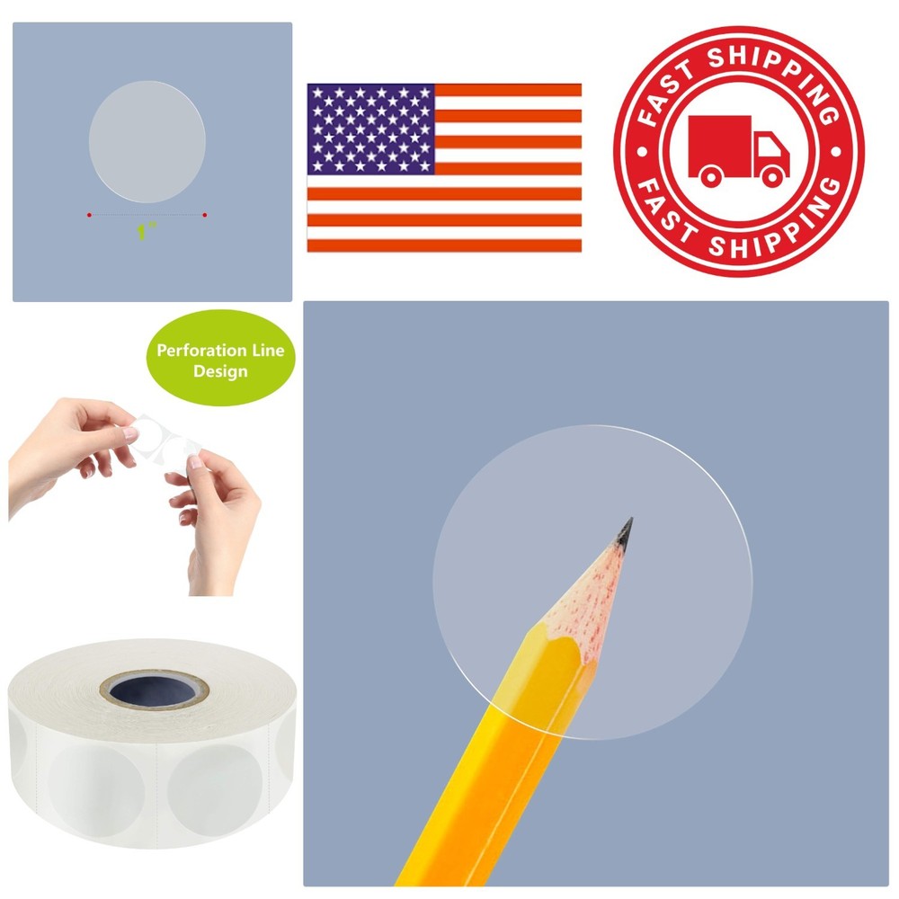 1500 PCS Matte Finish 1 Inch Clear Stickers Self Adhesive for Various Surfaces