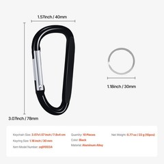 10 PCS Black Carabiner, Caribeaner Clip, Spring Snap Hook for Keychain Clip