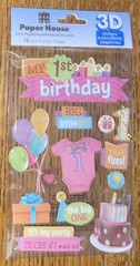 RARE 3D Paper House My 1st Birthday Big & Little Girl 1 Year Old Baby Stickers