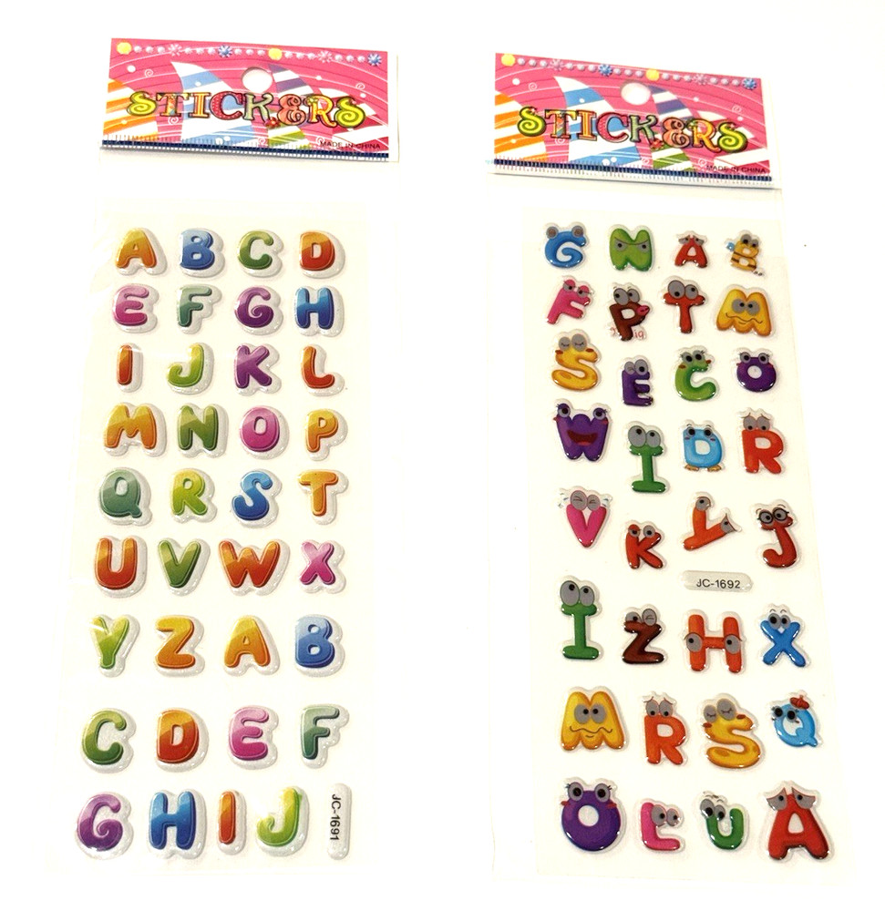 Alphabet Letter Stickers Funny Faces Eyeballs Colorful Crafts Lot of 2 NEW READ