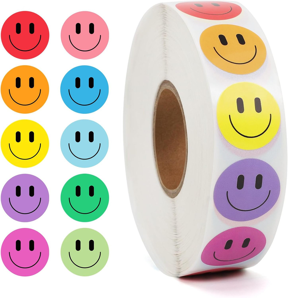 2000PCS Happy Face Stickers, 1 Inch, 10 Colors, Stickers for Kids Reward, Water