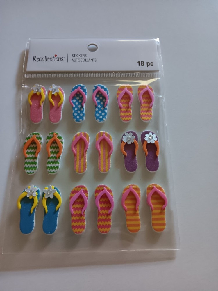 Recollections Stickers Pairs of Flip Flops Stripes Flowers Dots Colorful Zig Zag