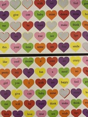 Vintage Valentines Day Stickers Mixed Love, Phrases, Candy Hearts – Partials
