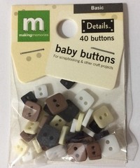 BASIC SQUARE BABY BUTTON(40pc) Making Memories•Mini•Doll•Tiny •Brn•Blk•Wht•Cream