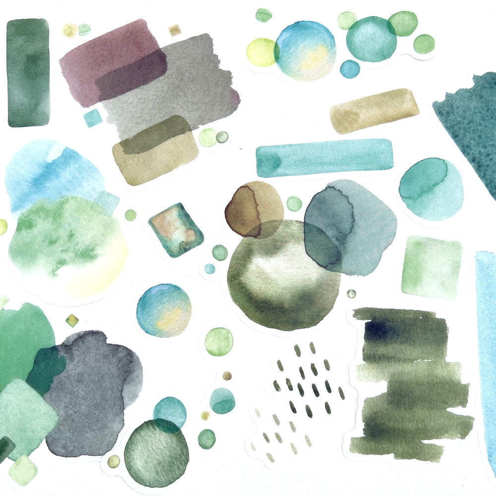 Green Watercolor Swatch Bubble Stickers Junk Journals Collage Scrapbook