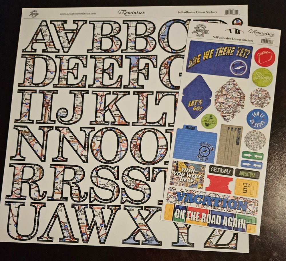 Reminisce DESTINATION / VACATION self adhesive Diecut Stickers & 12×12 Alphabet