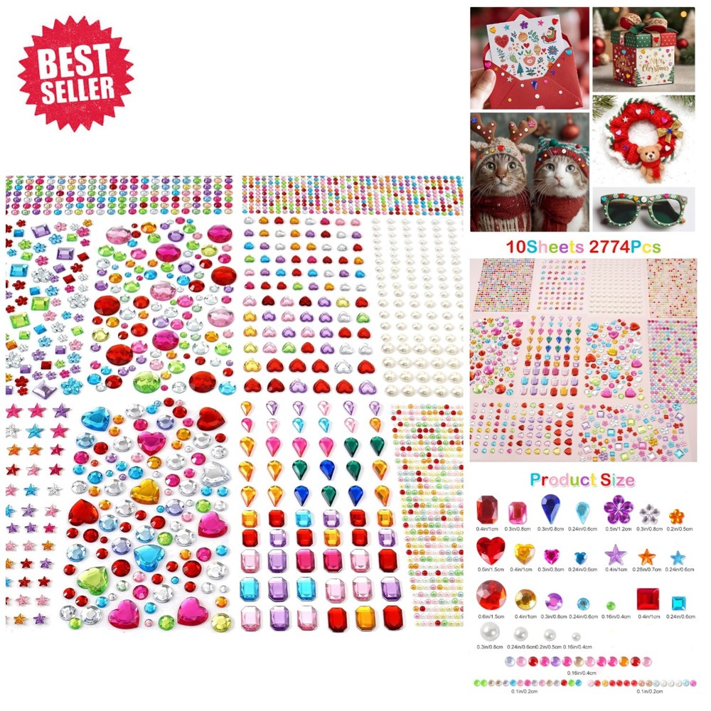 Vibrant 2774pcs Rhinestone Stickers – Multi-Color Self-Adhesive Gems for Crafts