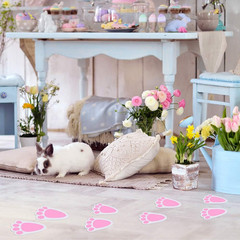 12 Sheet 72 Pcs Easter Bunny Feet Bunny Clings Decals Stickers for Home Floor,Ea