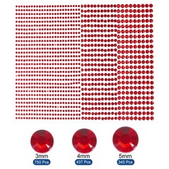 1532Pcs 3 Sheets Rhinestone Stickers 3/4/5 mm Self Adhesive Red