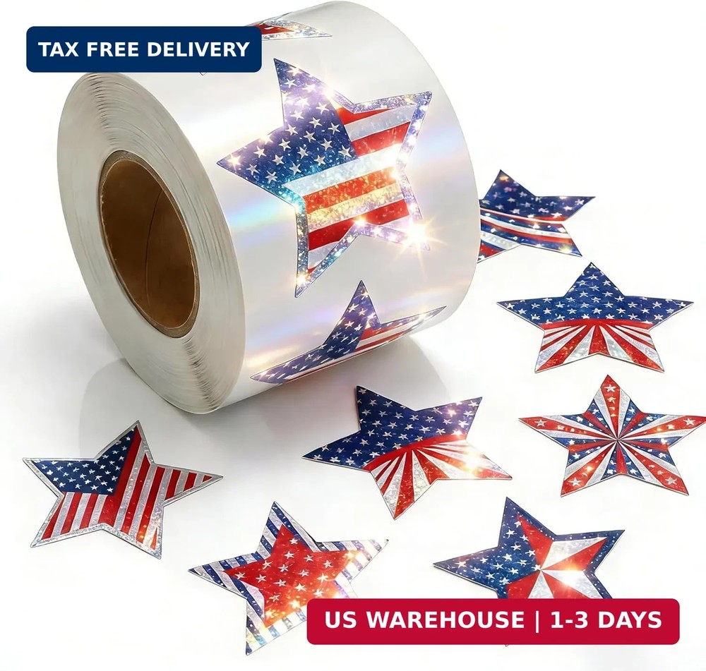 500 PCS Sparkly Bling Patriotic Star Stickers, 1.5″ Waterproof American Flag Dec
