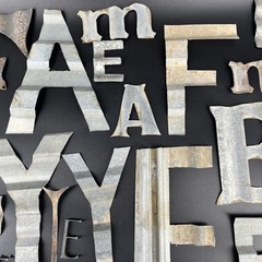 Huge Lot 40 Tin Aluminum Metal Letters Symbols Assortment Craft Rustic Brutalist
