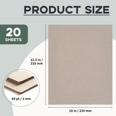 Heavy Duty Book Board Grey Chipboard Crafts 12.5×10 Inch 80pt/2mm 20 Sheets
